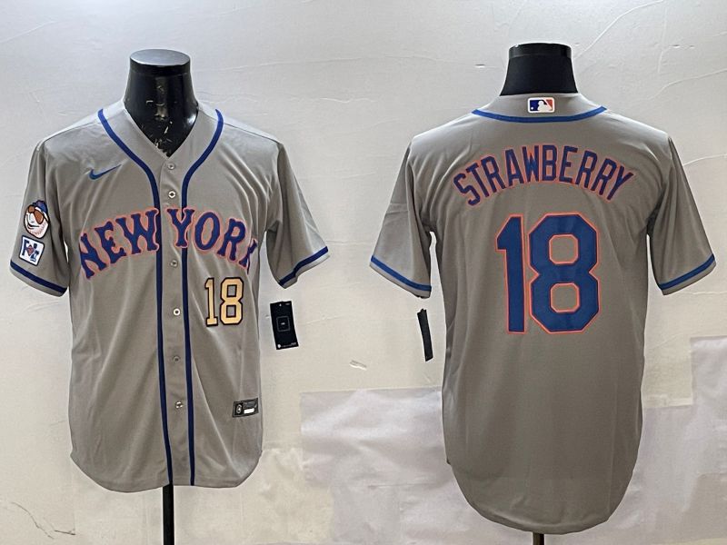 Men New York Mets #18 Strawberry Grey Game 2025 Nike MLB Jersey style 4